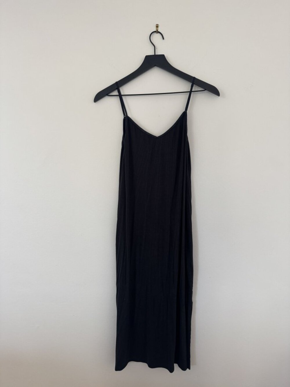 Joah Brown Black Rib Knit Slip Midi Dress V Neck S/M